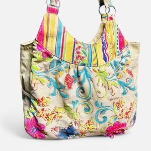 Kate McRostie Tote Shoulder Bag Canvas Yellow Butterfly Flower‎ Garden Scroll
